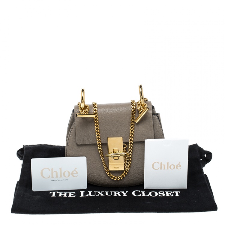 Pre Owned Chloe Grey Leather Mini Drew Shoulder Bag