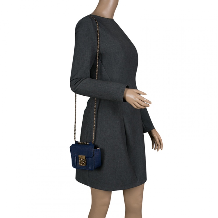 Pre Owned Chloe Blue Leather Mini Elsie Crossbody Bag