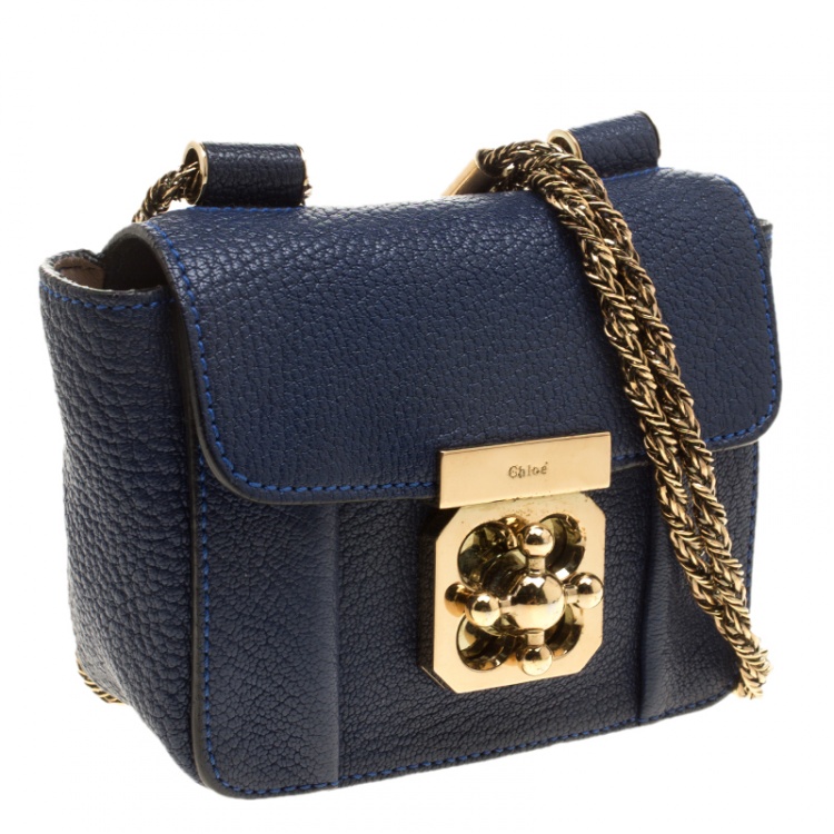 Pre Owned Chloe Blue Leather Mini Elsie Crossbody Bag