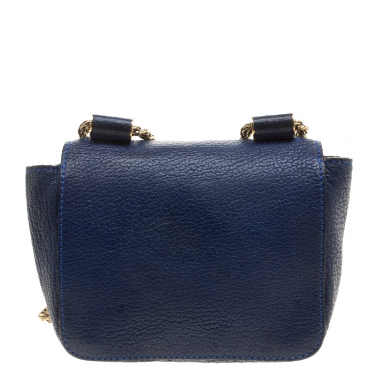 Pre Owned Chloe Blue Leather Mini Elsie Crossbody Bag