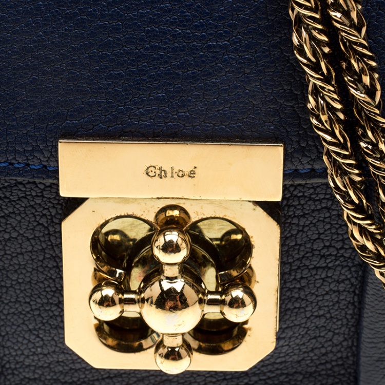 Pre Owned Chloe Blue Leather Mini Elsie Crossbody Bag