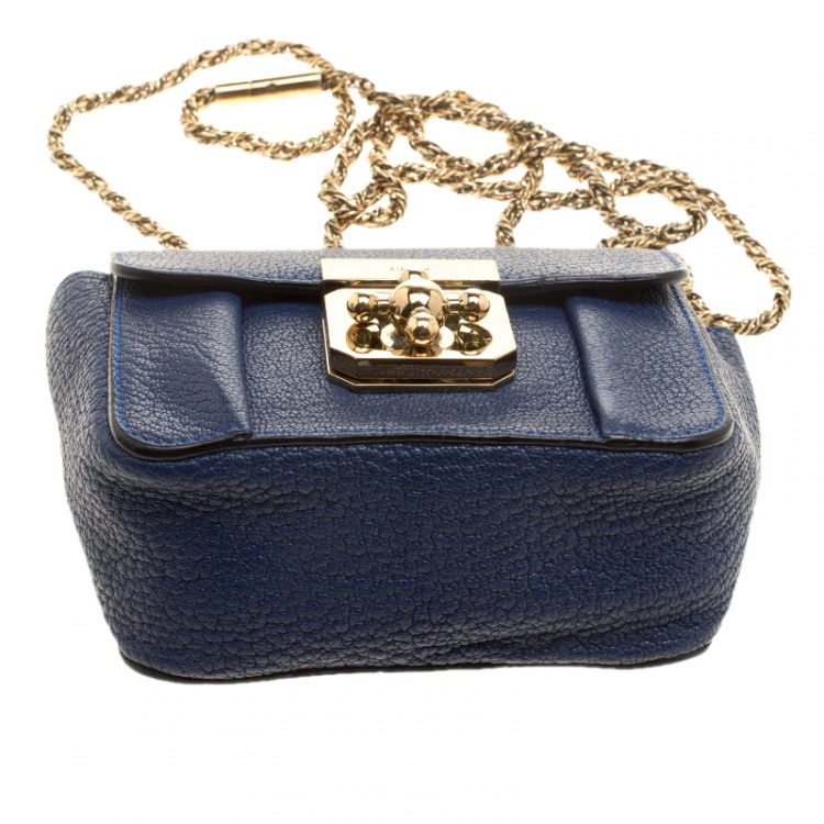 Pre Owned Chloe Blue Leather Mini Elsie Crossbody Bag