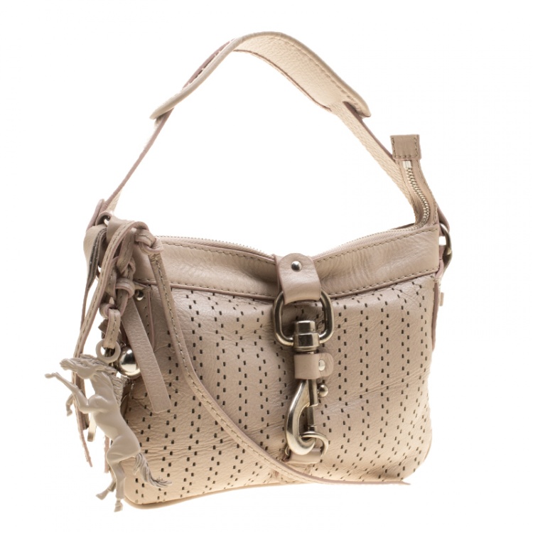 Pre Owned Chloe Beige Leather Laser Cut Shoulder Bag
