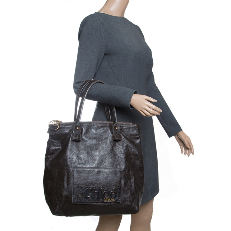 Pre Owned Chloe Brown Faux Leather Tote