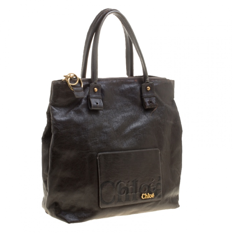 Pre Owned Chloe Brown Faux Leather Tote