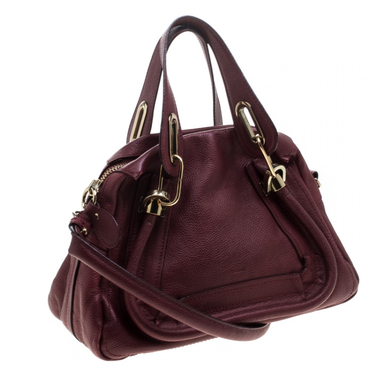 مملوكة مسبقًا Chloe Burgundy Leather Small Paraty Shoulder Bag