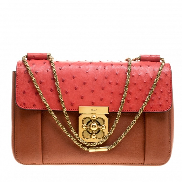 Chloe Copper/Red Leather and Ostrich Medium Elsie Shoulder Bag Chloe ...