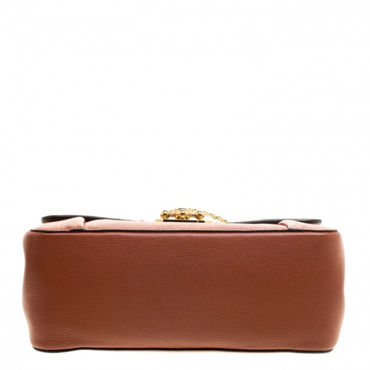 Pre Owned Chloe Copper/Red Leather and Ostrich Medium Elsie Shoulder Bag