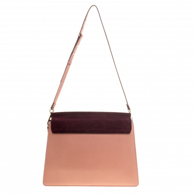 Pre Owned Chloe Peach/Burgundy Leather and Suede Faye Shoulder Bag