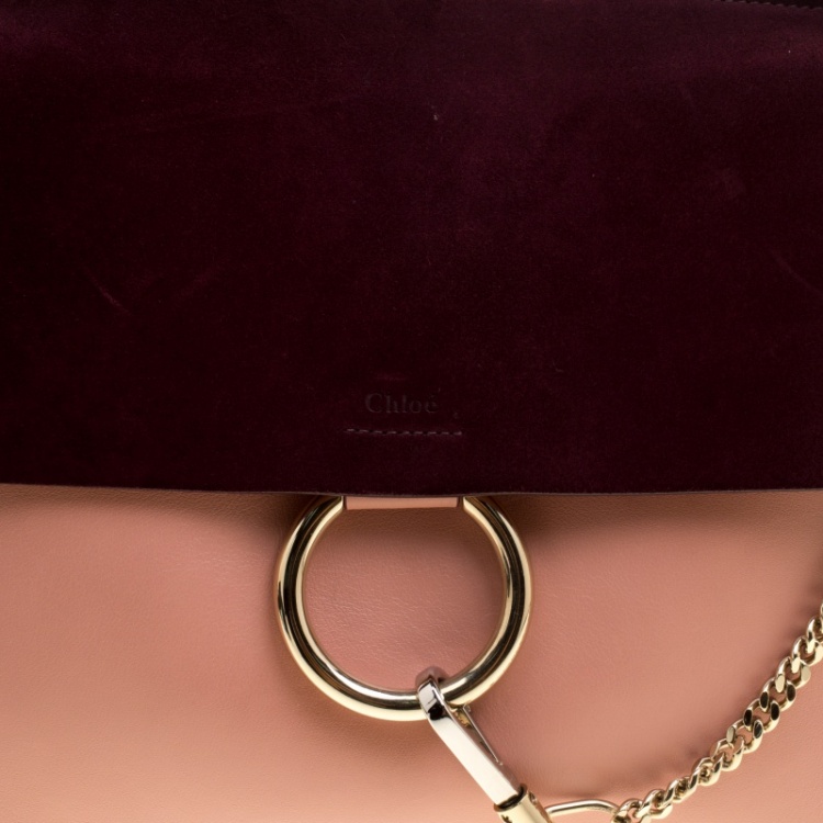 Pre Owned Chloe Peach/Burgundy Leather and Suede Faye Shoulder Bag
