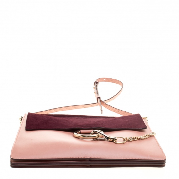 Pre Owned Chloe Peach/Burgundy Leather and Suede Faye Shoulder Bag