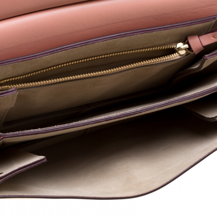 Pre Owned Chloe Peach/Burgundy Leather and Suede Faye Shoulder Bag