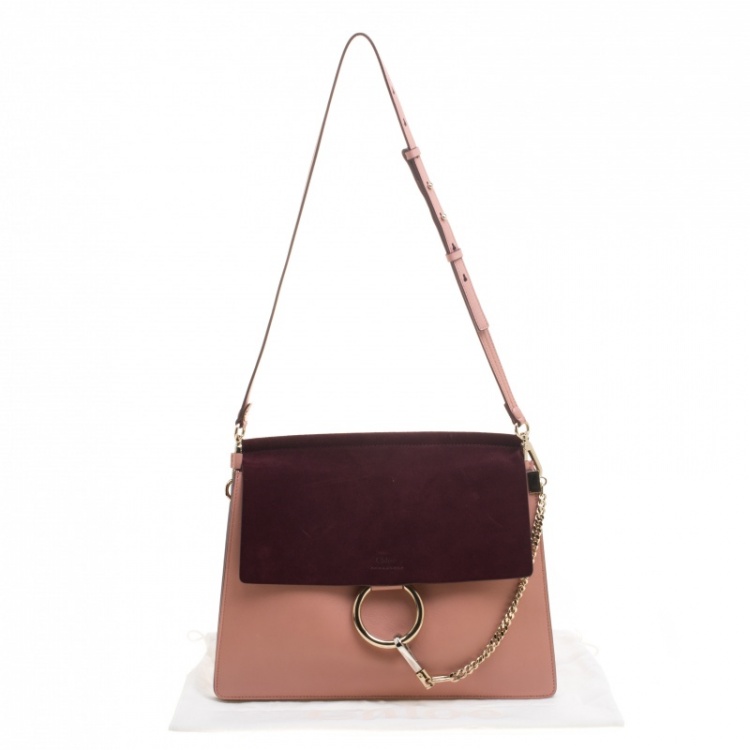 Pre Owned Chloe Peach/Burgundy Leather and Suede Faye Shoulder Bag