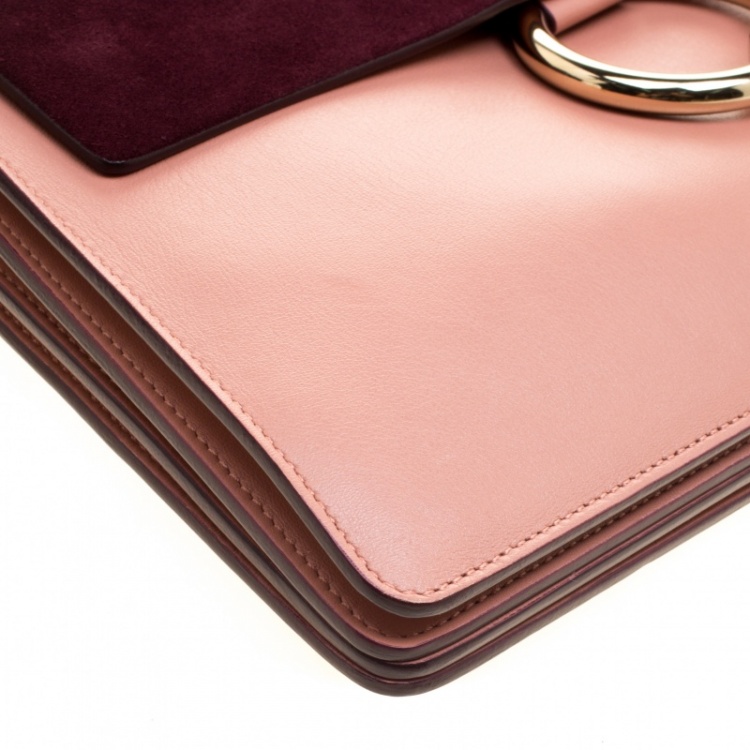 Pre Owned Chloe Peach/Burgundy Leather and Suede Faye Shoulder Bag