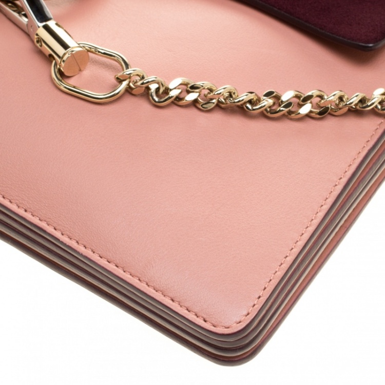 Pre Owned Chloe Peach/Burgundy Leather and Suede Faye Shoulder Bag