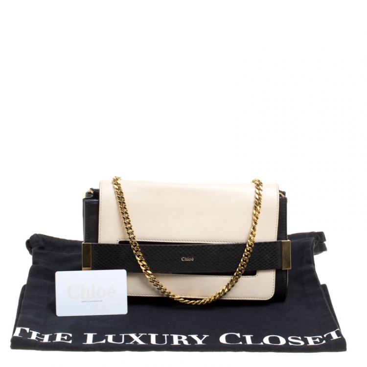Pre Owned Chloe Black/Light Beige Leather Small Elle Clutch