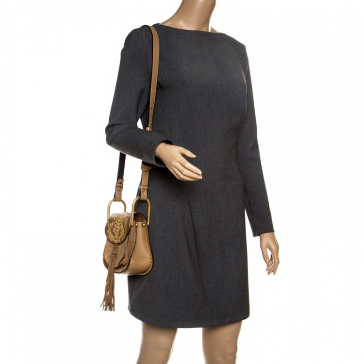 Pre Owned Chloe Brown Leather and Python Mini Hudson Shoulder Bag