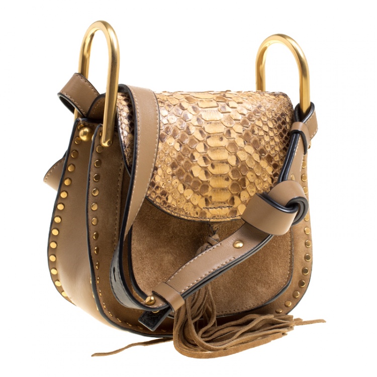 Pre Owned Chloe Brown Leather and Python Mini Hudson Shoulder Bag