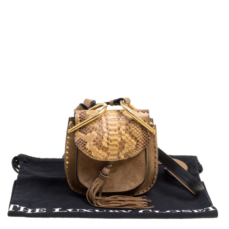 Pre Owned Chloe Brown Leather and Python Mini Hudson Shoulder Bag