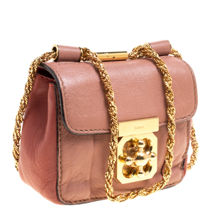 Pre Owned Chloe Two Tone Peach Leather Mini Elsie Crossbody Bag