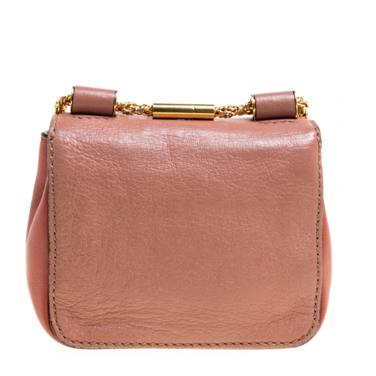 Pre Owned Chloe Two Tone Peach Leather Mini Elsie Crossbody Bag