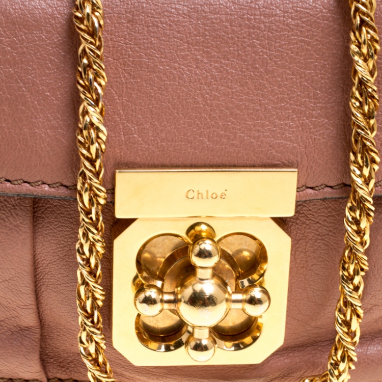 Pre Owned Chloe Two Tone Peach Leather Mini Elsie Crossbody Bag