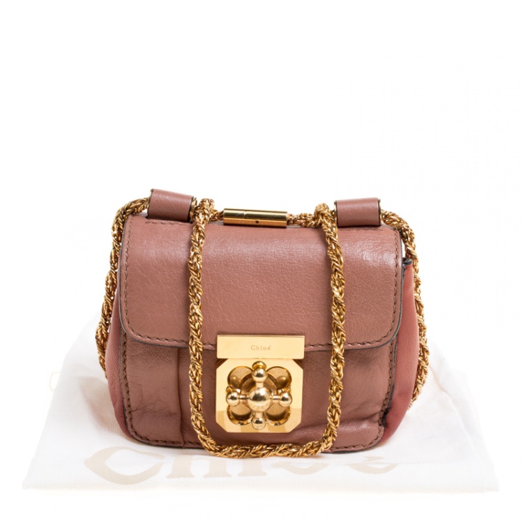Pre Owned Chloe Two Tone Peach Leather Mini Elsie Crossbody Bag