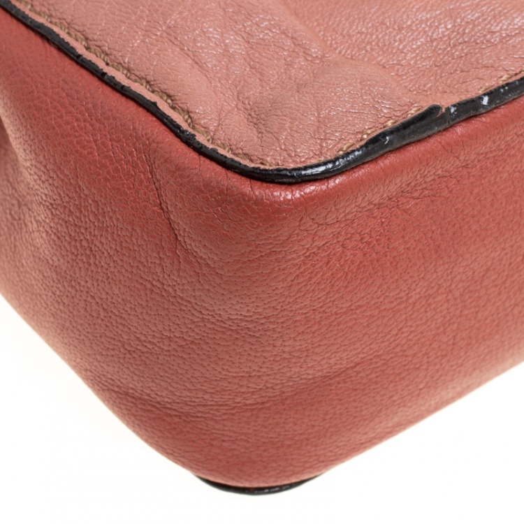 Pre Owned Chloe Two Tone Peach Leather Mini Elsie Crossbody Bag