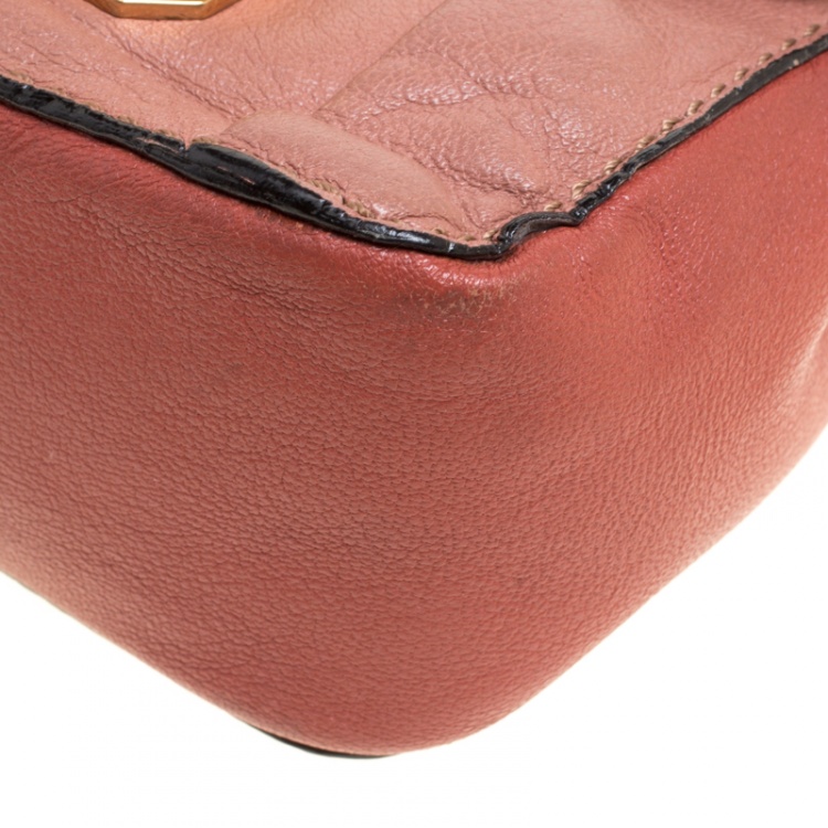 Pre Owned Chloe Two Tone Peach Leather Mini Elsie Crossbody Bag