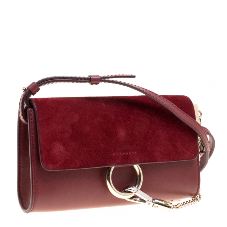 Pre Owned Chloe Burgundy Leather and Suede Mini Faye Shoulder Bag