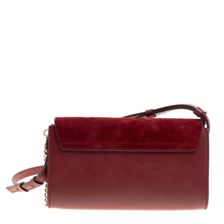 Pre Owned Chloe Burgundy Leather and Suede Mini Faye Shoulder Bag