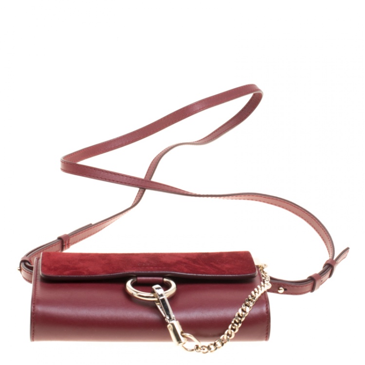 Pre Owned Chloe Burgundy Leather and Suede Mini Faye Shoulder Bag