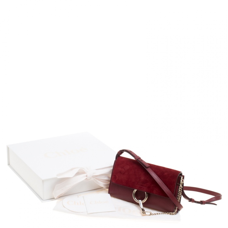 Pre Owned Chloe Burgundy Leather and Suede Mini Faye Shoulder Bag