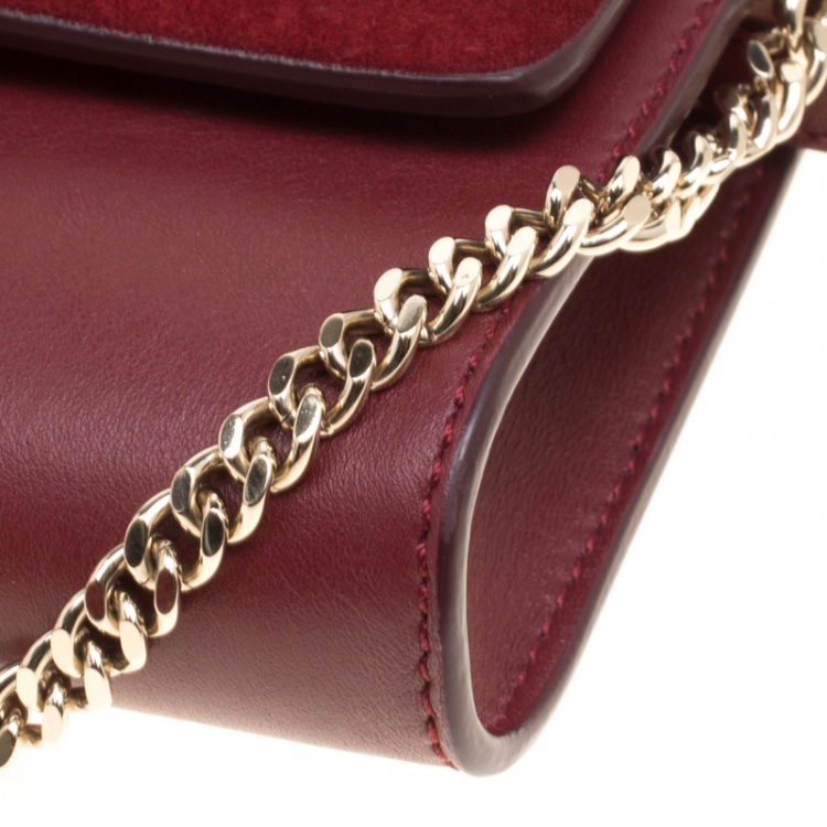 Pre Owned Chloe Burgundy Leather and Suede Mini Faye Shoulder Bag
