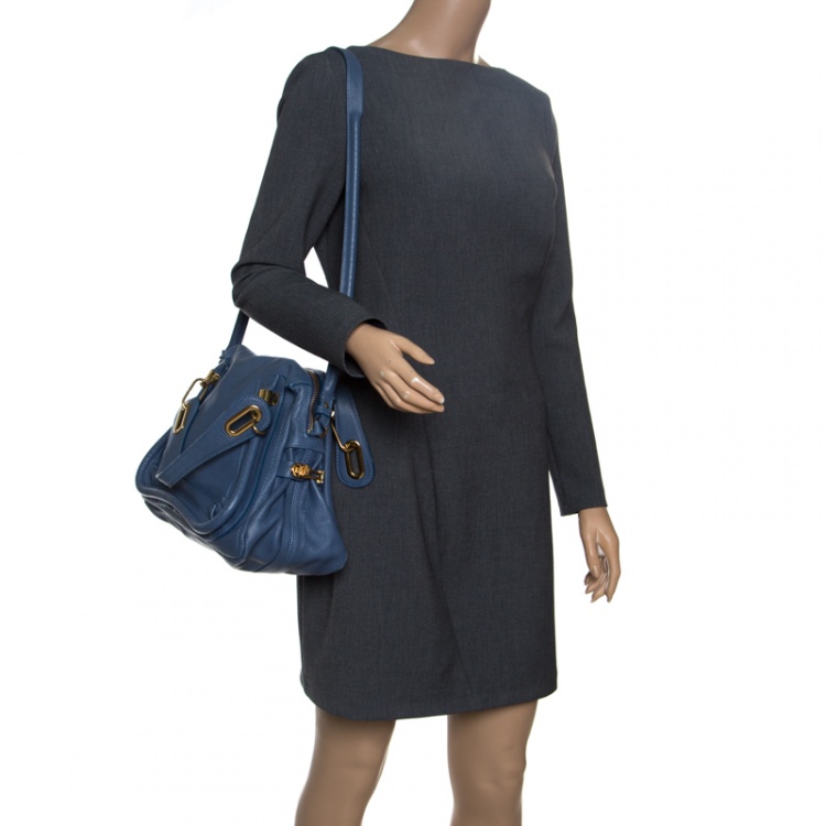 Pre Owned Chloe Blue Leather Medium Paraty Shoulder Bag