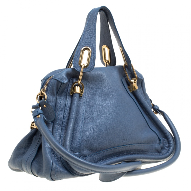 Pre Owned Chloe Blue Leather Medium Paraty Shoulder Bag