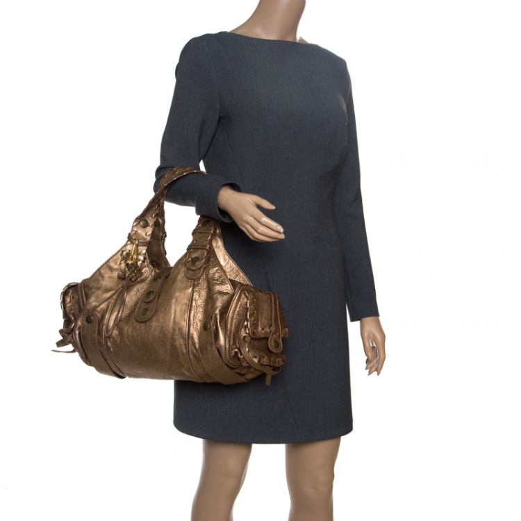 Pre Owned Chloe Metallic Bronze Leather Silverado Satchel