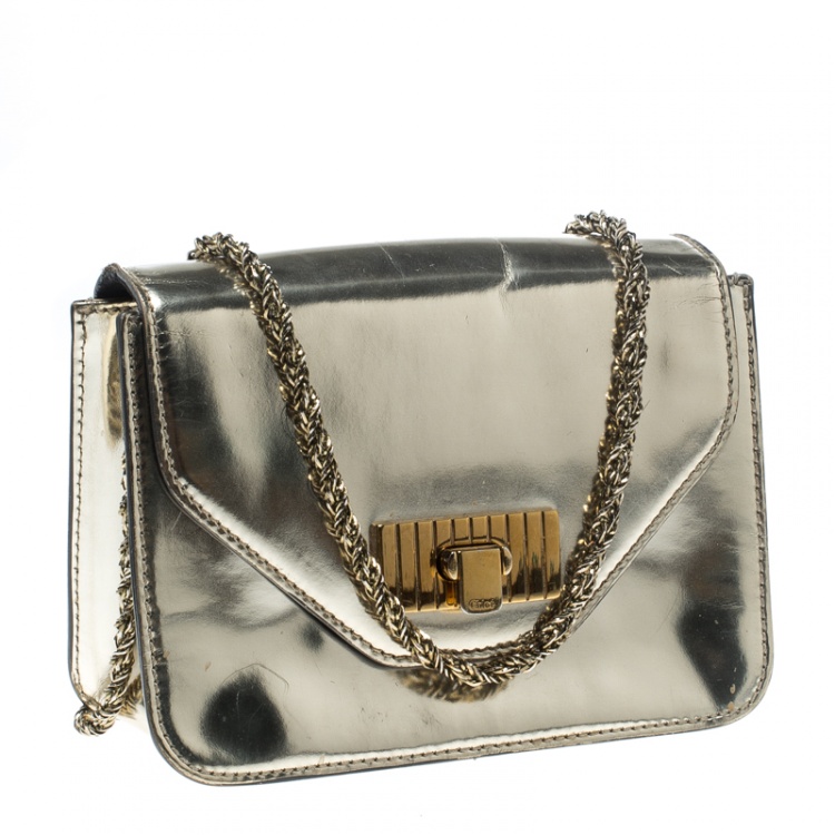 Pre Owned Chloe Metallic Gold Leather Sally Shoulder Bag