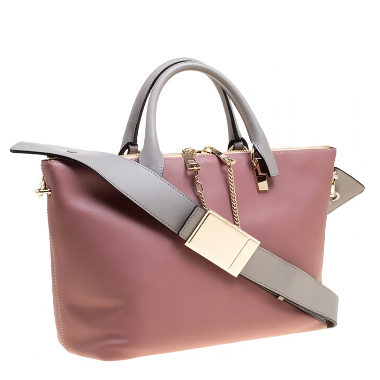 Pre Owned Chloe Beige/Grey Leather Medium Baylee Tote
