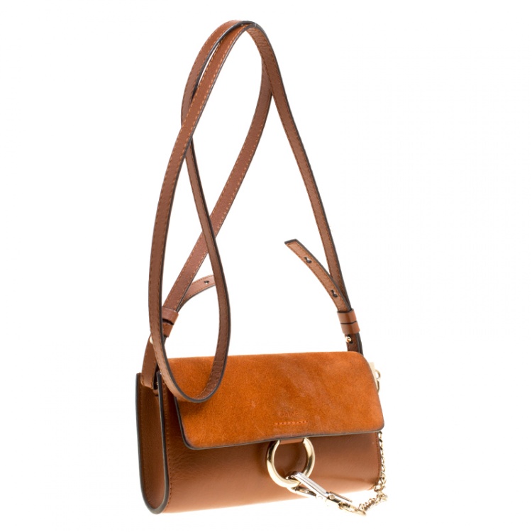Pre Owned Chloe Brown Leather and Suede Mini Faye Shoulder Bag