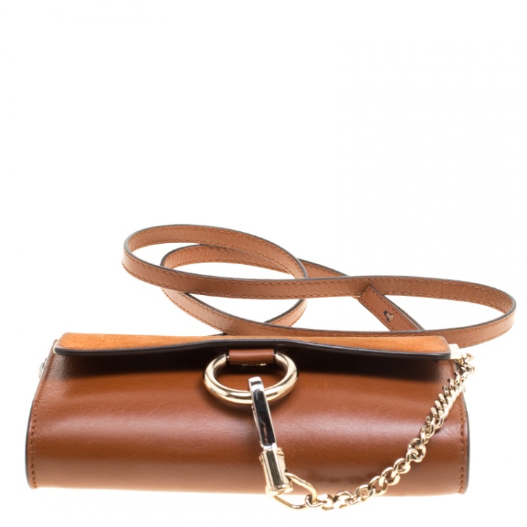 Pre Owned Chloe Brown Leather and Suede Mini Faye Shoulder Bag