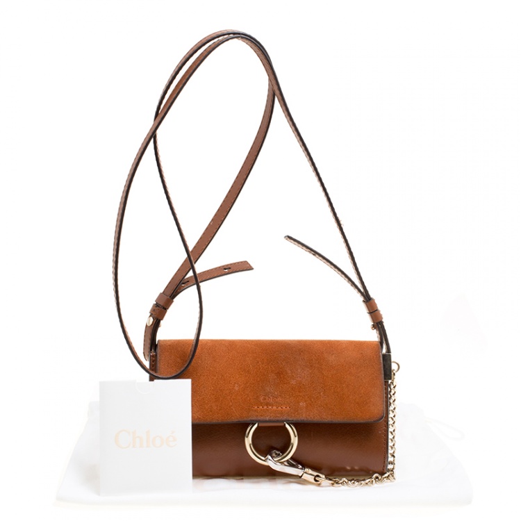 Pre Owned Chloe Brown Leather and Suede Mini Faye Shoulder Bag