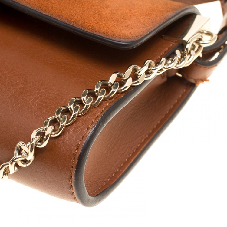 Pre Owned Chloe Brown Leather and Suede Mini Faye Shoulder Bag