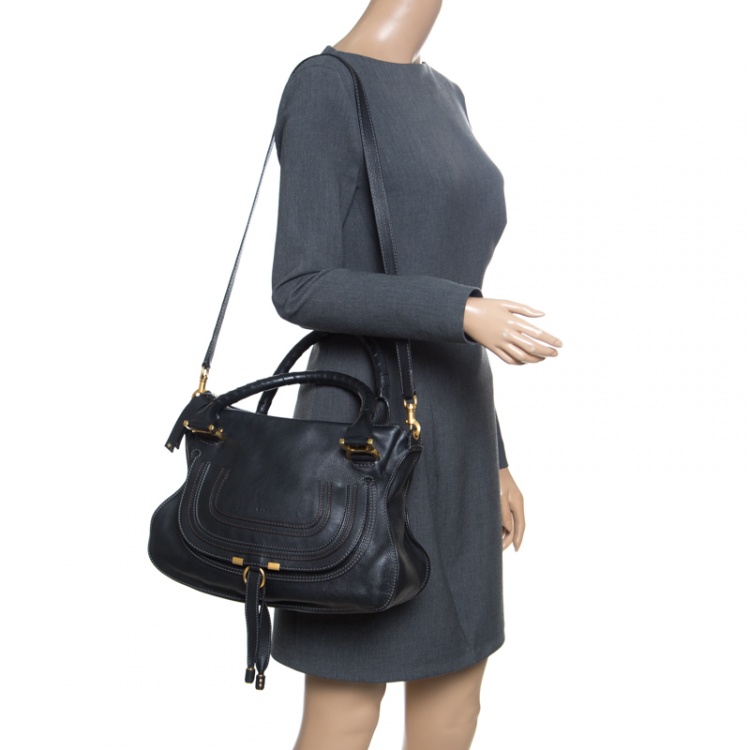Pre Owned Chloe Black Leather Medium Marcie Top Handle Bag
