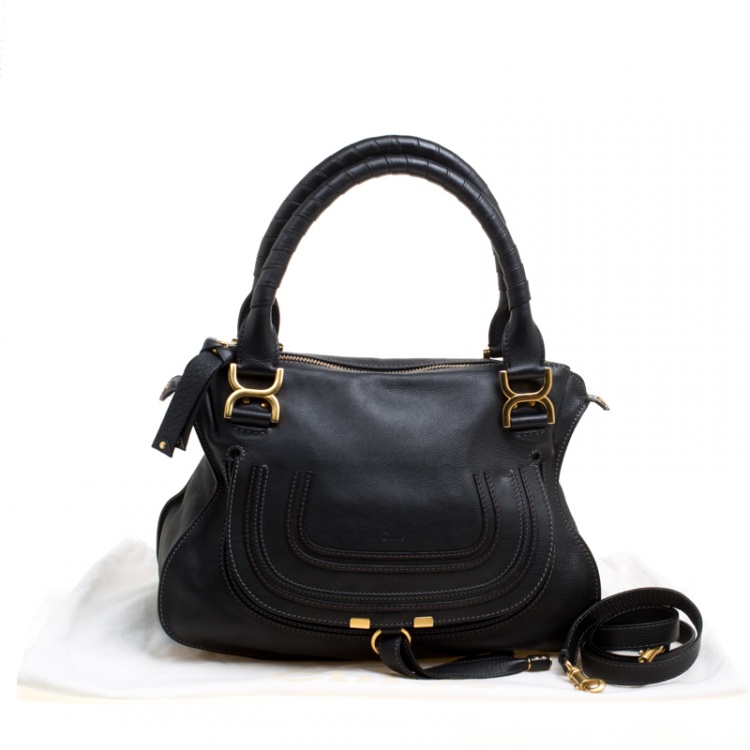 Pre Owned Chloe Black Leather Medium Marcie Top Handle Bag