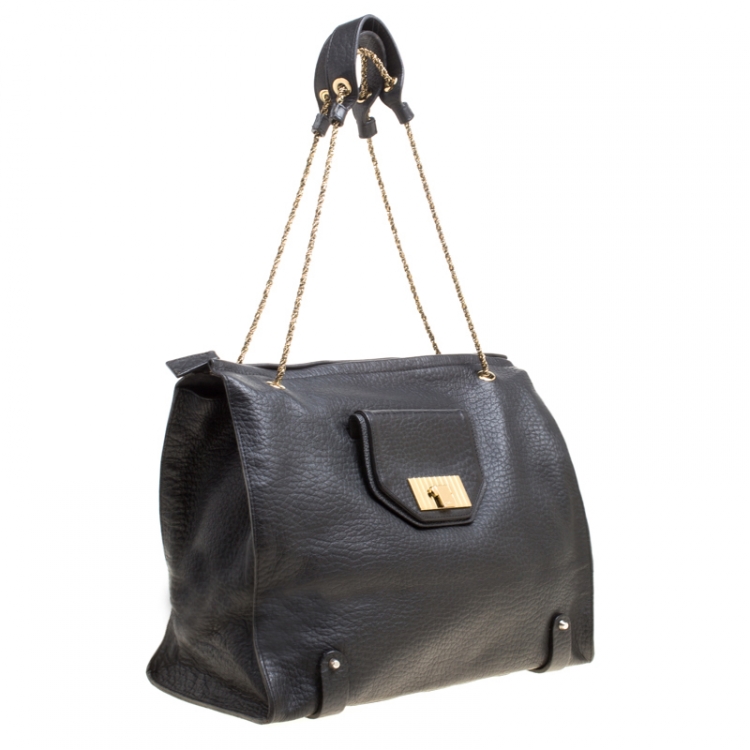 Pre Owned Chloe Black Leather Front Pocket Sally Tote