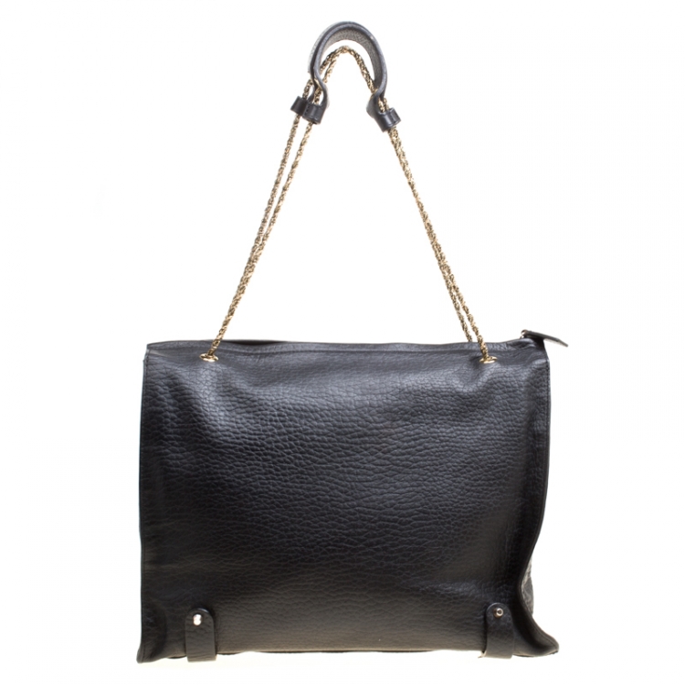 Pre Owned Chloe Black Leather Front Pocket Sally Tote