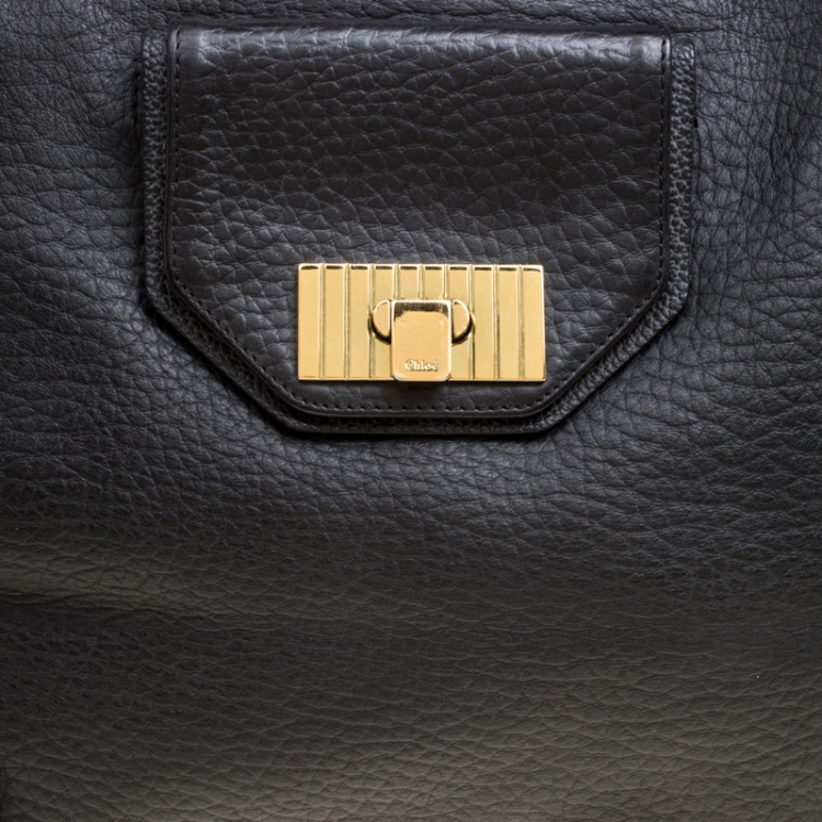 Pre Owned Chloe Black Leather Front Pocket Sally Tote