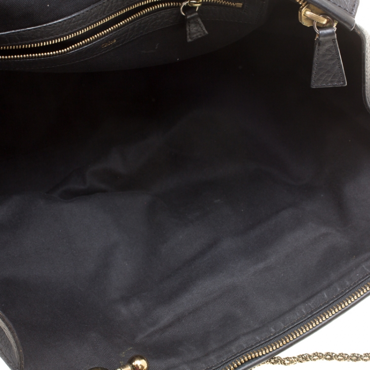 Pre Owned Chloe Black Leather Front Pocket Sally Tote