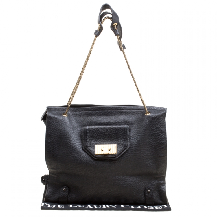 Pre Owned Chloe Black Leather Front Pocket Sally Tote